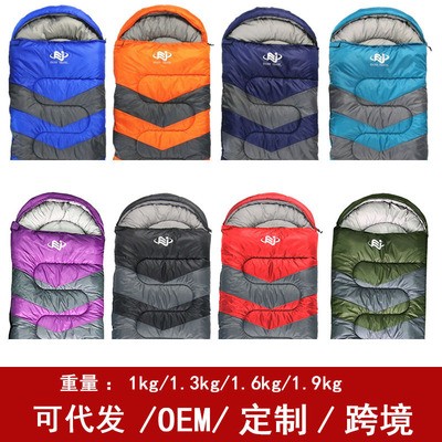 跨境新品春秋戶外信封式戴帽睡袋野營用品中空棉睡袋午休現貨批發