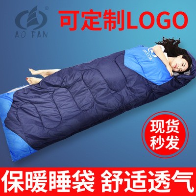 廠家銷戶外睡袋春夏防潑水加厚加寬露營睡袋雙人輕薄帳篷帶帽睡袋