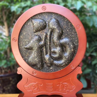 廠家批發　圓形普洱茶工藝品茶雕擺件　3公斤普洱茶生茶工藝品