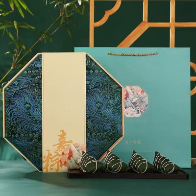 八角禮盒端午送禮嘉興粽子甜粽批發(fā)logo定制鮑魚肉粽送禮